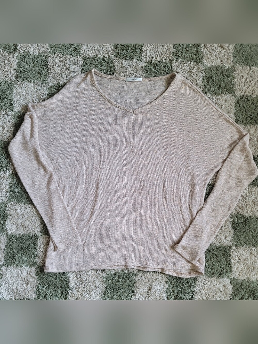 Papaya Beige Knit V-Neck Sweater